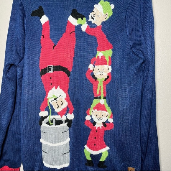 Tipsy Elves Men Sweater Medium Christmas Beer Keg Santa Elves Holiday Ugly - Picture 7 of 10